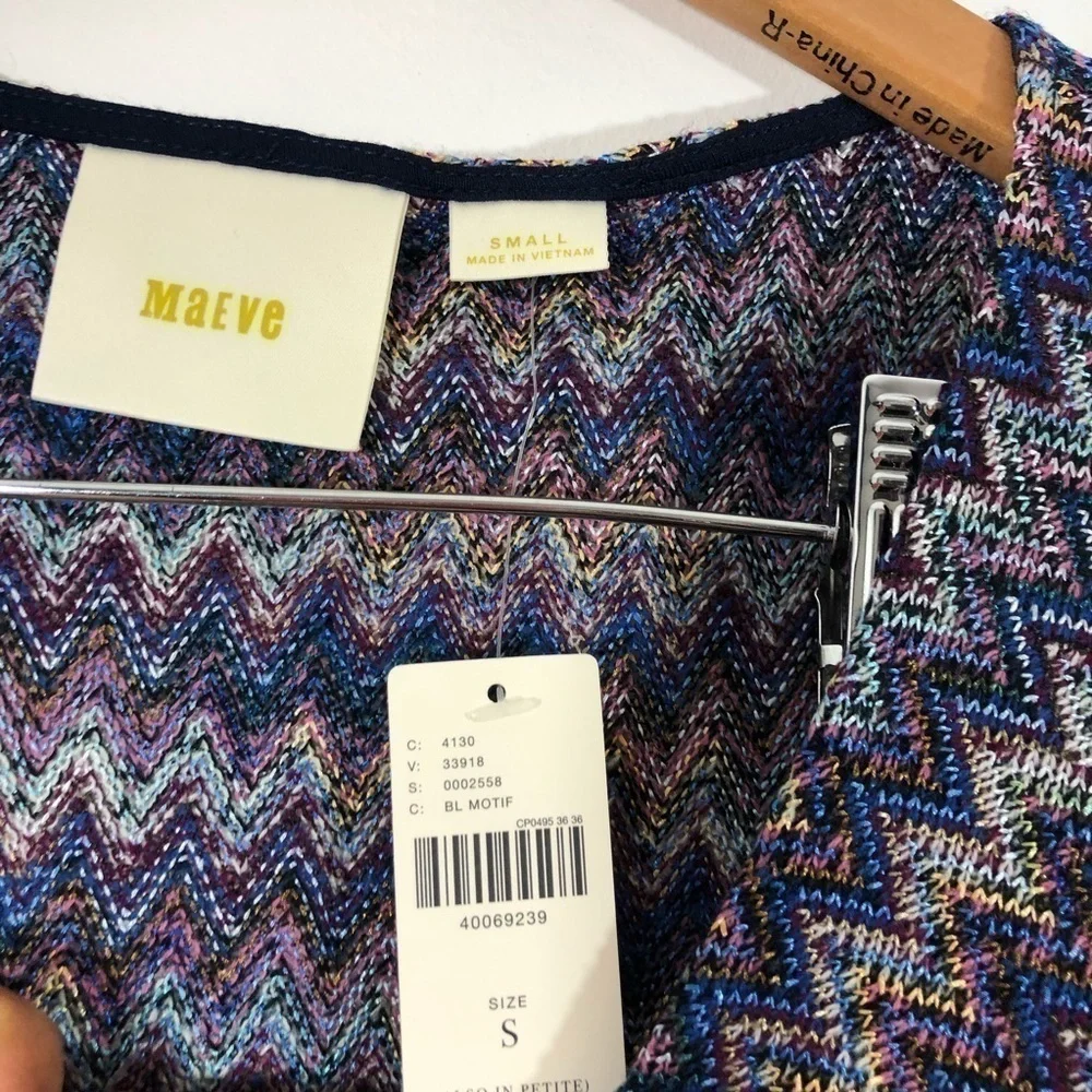 Maeve Anthropologie Blue Chevron Knit Dress S
